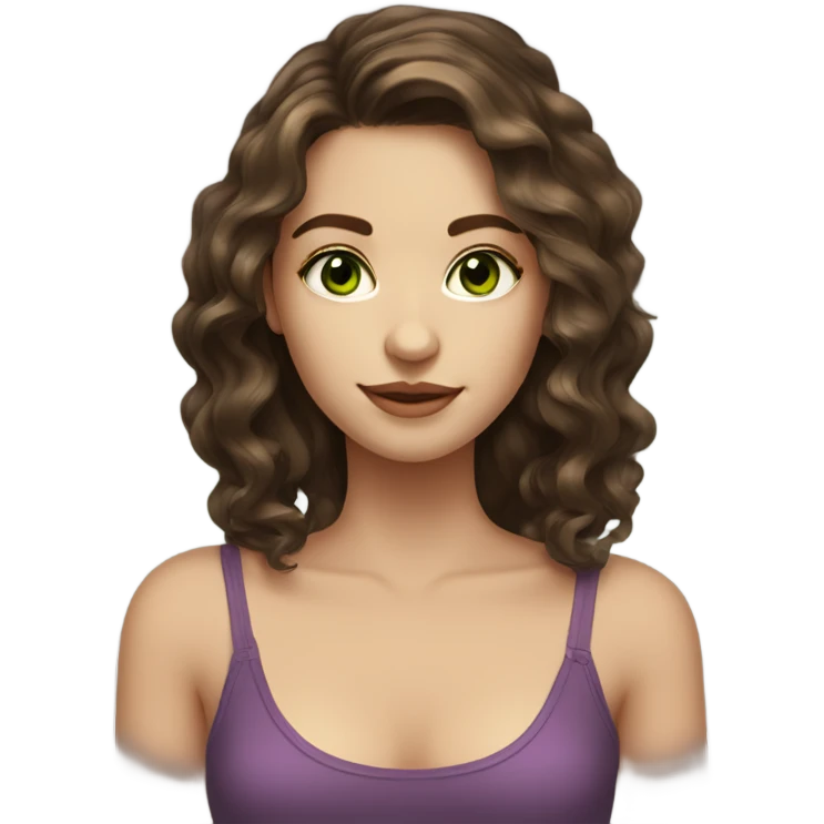 pretty girl with medium length a little bit dark wavy brown hair green eyes light skin emoji