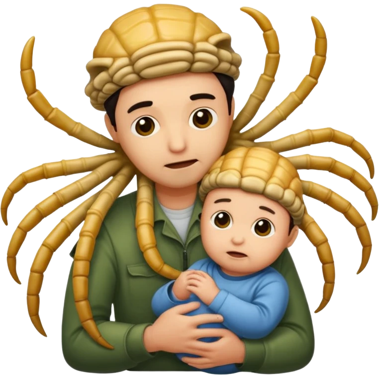 man with Baby Facehugger on his face emoji