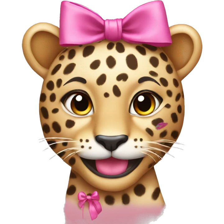 pink leopard smiling  with a bow on her head  emoji