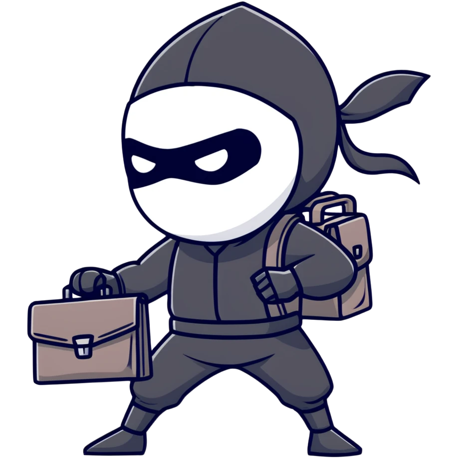 black ninja with briefcase, stealthy pose emoji