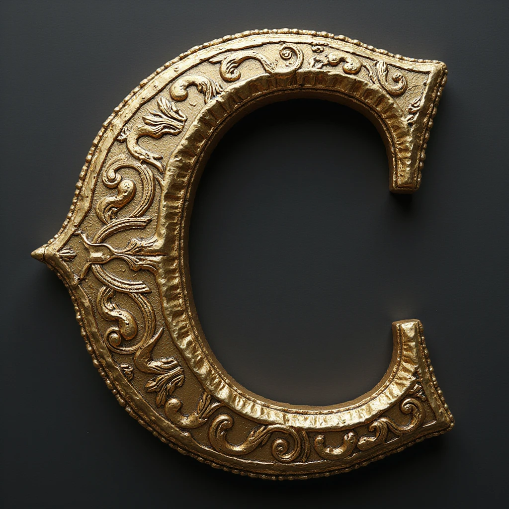 realistic letter C styled with ancient Greek motifs and metallic textures, majestic and divine, referencing Chronos and the gods of Olympus, no faces or objects, just the letter C emoji