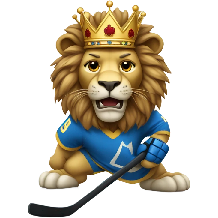 Lion with a crown on playing hockey  emoji