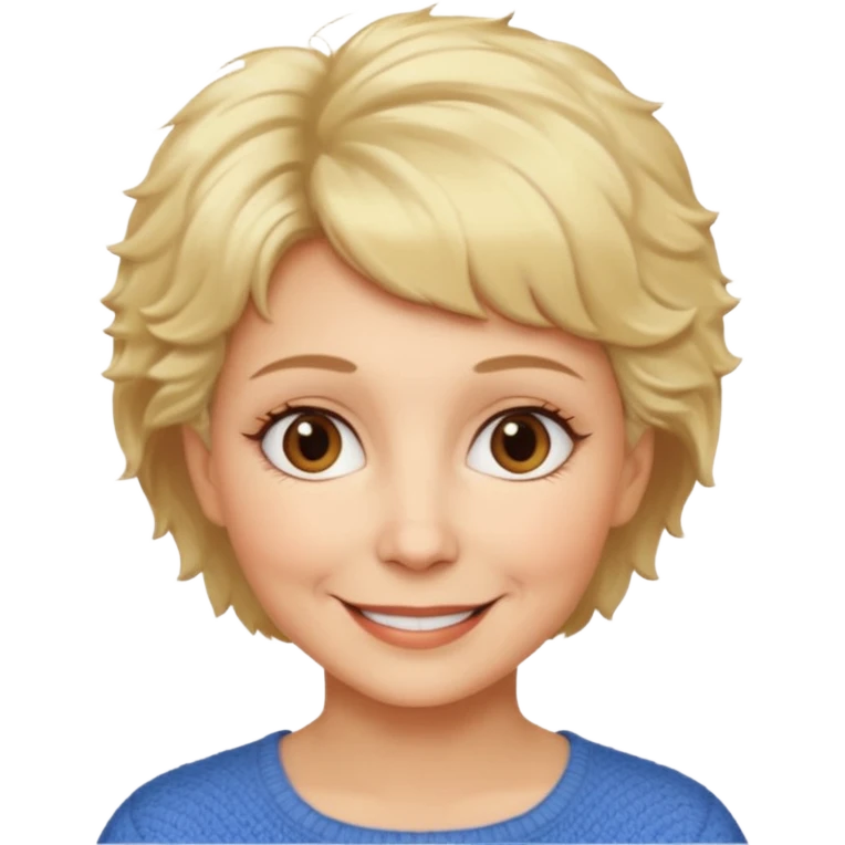 woman 60, short blonde fluffy hair, brown eyes  emoji