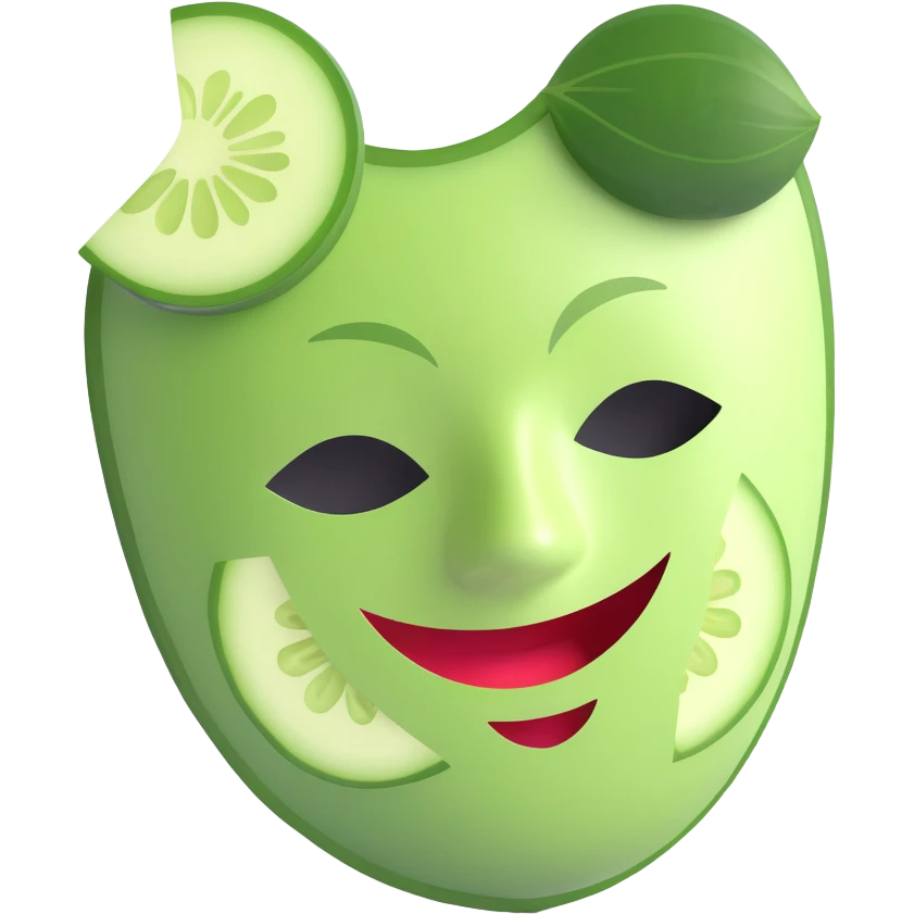 3D icon of a face mask and cucumber slices, representing selfcare and beauty, pastel tones emoji