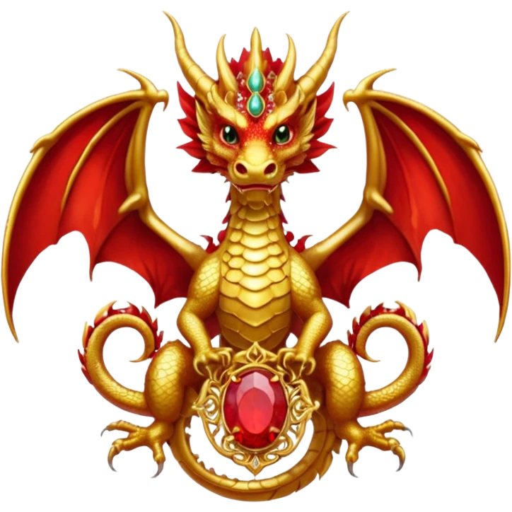 Golden Dragon with wings crest/brosch in a circle with red gems emoji