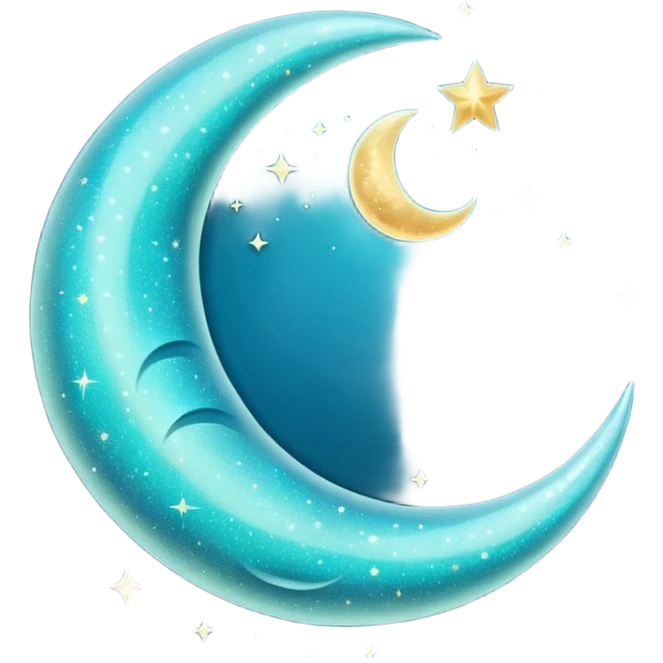 Glitter cian crescent moon emoji