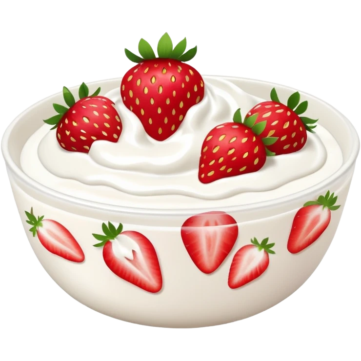 A bowl of strawberries with yogurt. emoji