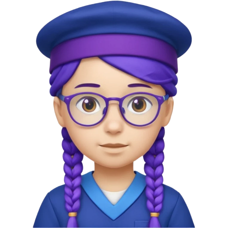 blue uniform wearing scout kid with purple braids and glassess with blue hat emoji