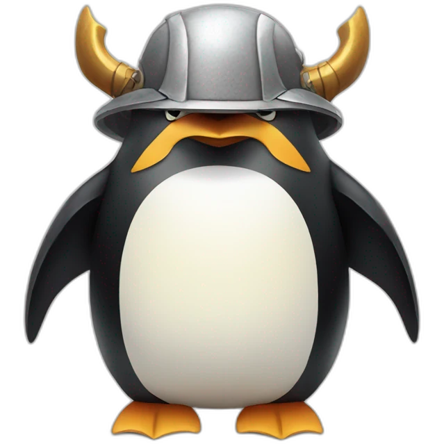 penguin with face wearing samurai helmet with big horns emoji