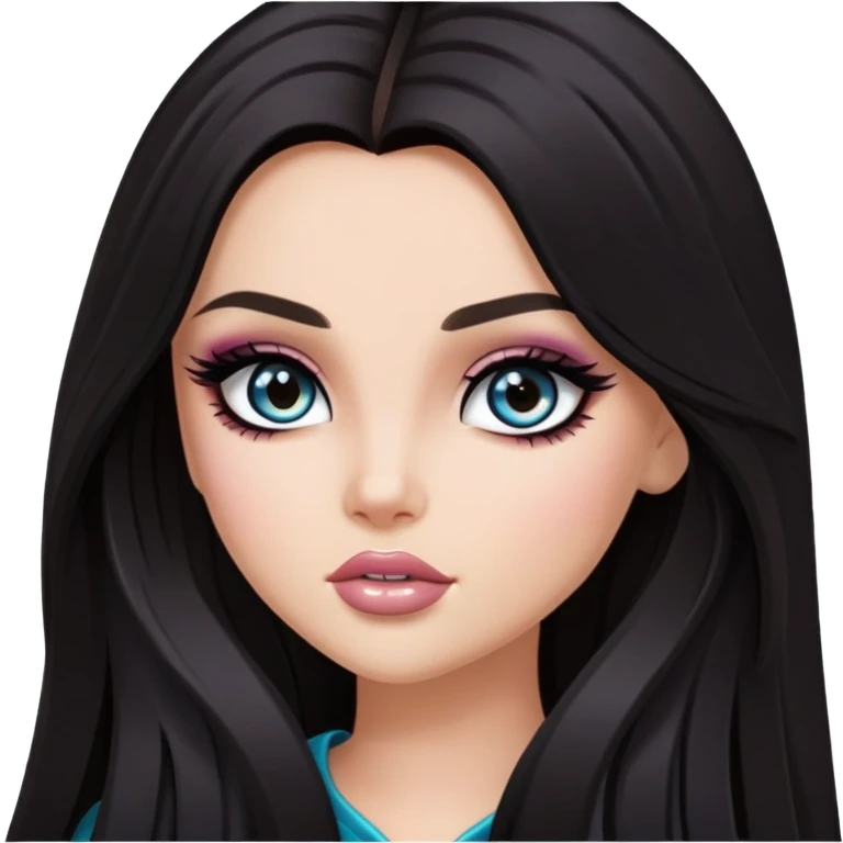 dark long hair, pretty eyes, pretty makeup, pretty bratz baddie emoji