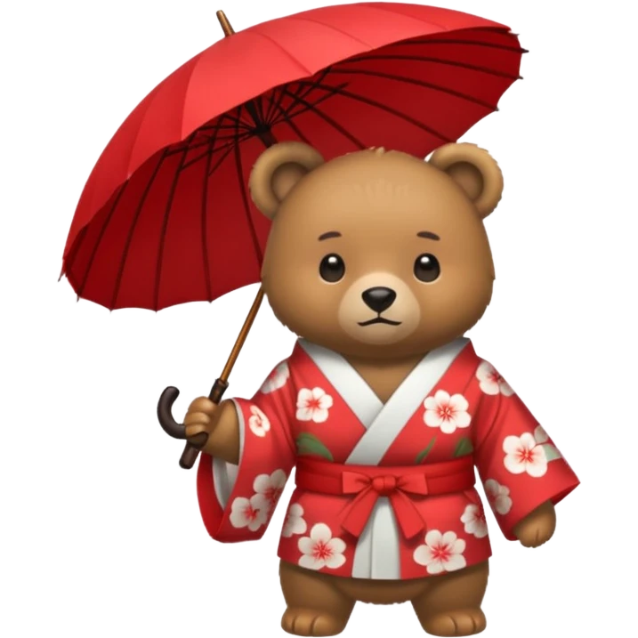 Bear with red umbrella, wearing kimono emoji