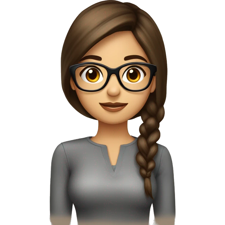 Fille cheveux lisse long brune raie au milieuyeux marron ave lunettes noires emoji