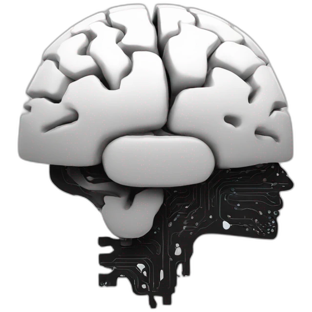 AI robot brain minimalistic and modern, black bg and white logo emoji