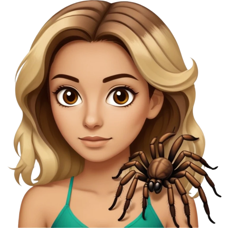 Attractive Mexican woman in her 20s with brown hair with a little blonde highlights, with a tarantula emoji