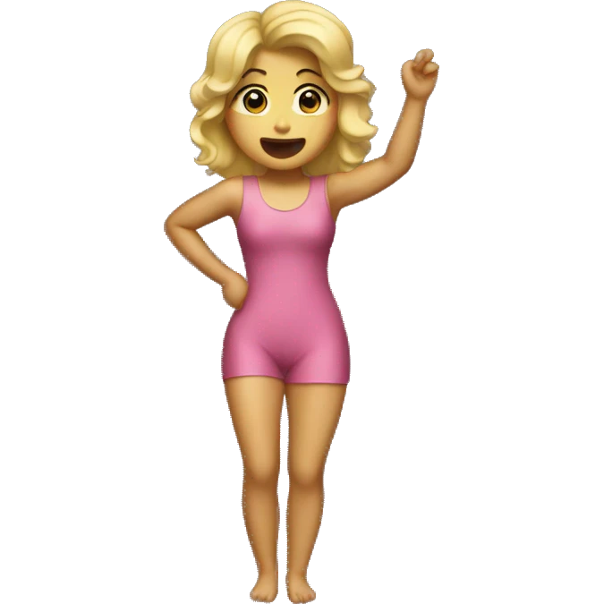 Blonde girl singing in one legged body suit emoji