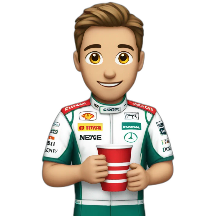 F1 driver holding a cup emoji