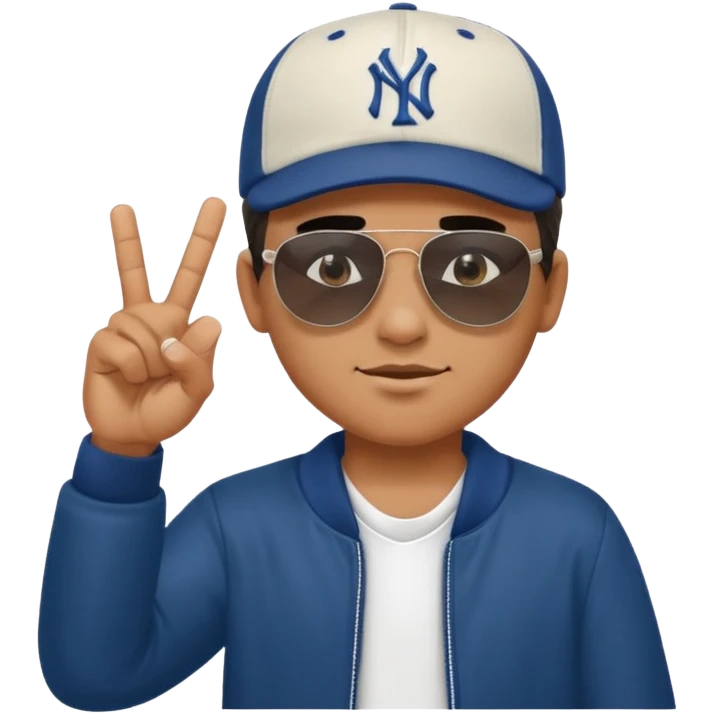 Cool hip guy with NY baseball cap and sunglasses doing the middle finger emoji