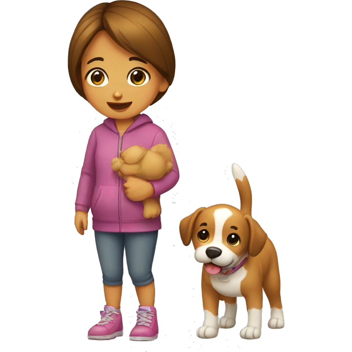 Niña cargando un perro emoji