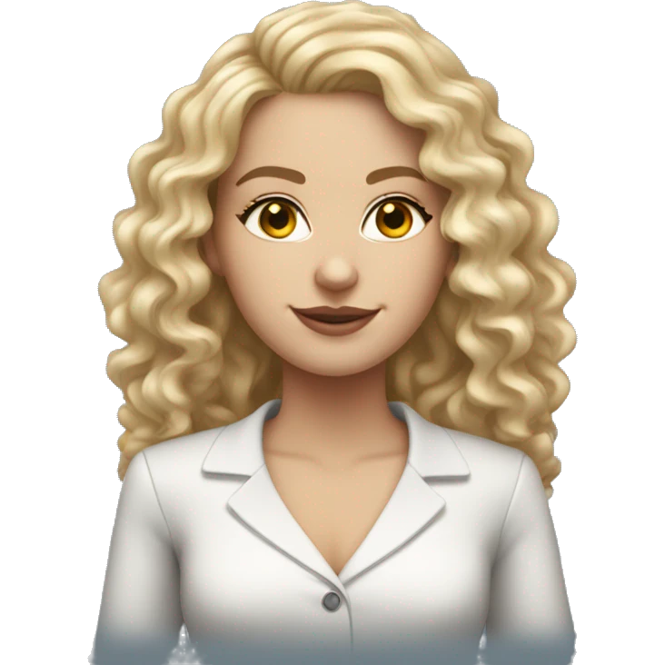 white girl with long semi blonde curly hair with hoop earrings in a corporate attire emoji