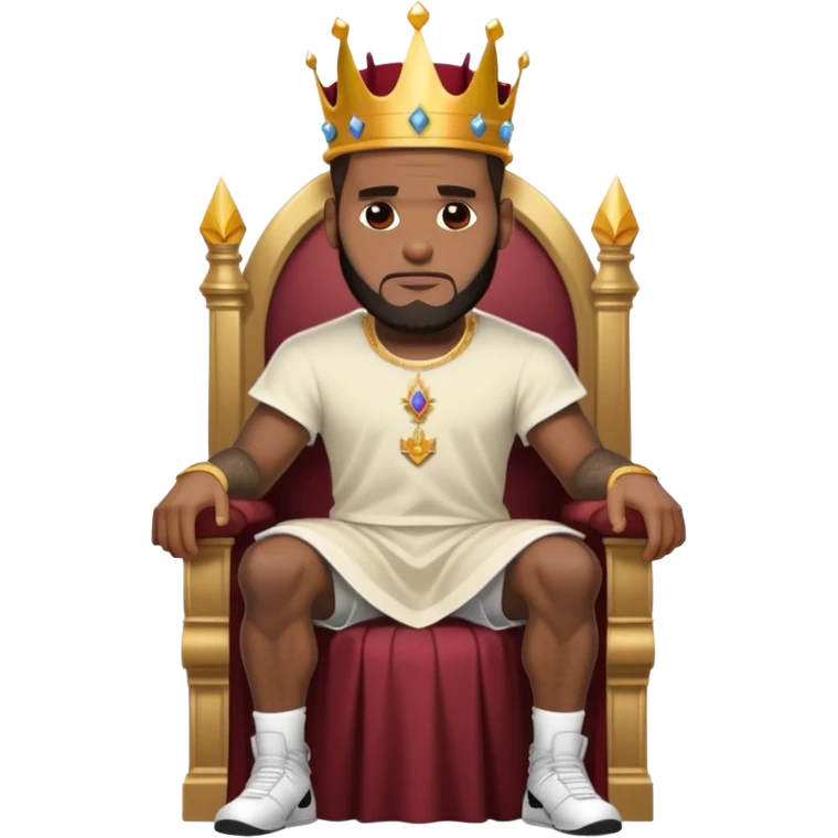LeBron James on a throne wearing a crown with mortals bowing down to him emoji