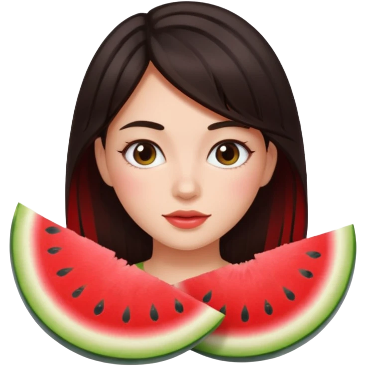 Girl with dark brown hair mixed with a watermelon  emoji