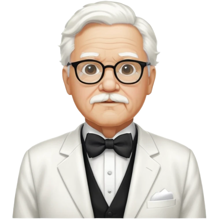 Colonel Sanders KFC, old man with white hair, white goatee, black bow tie, white suit, glasses emoji