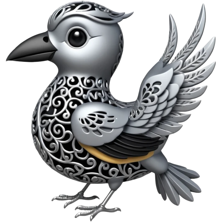 Black and silver filigree bird, 3D, extremely detailed design emoji
