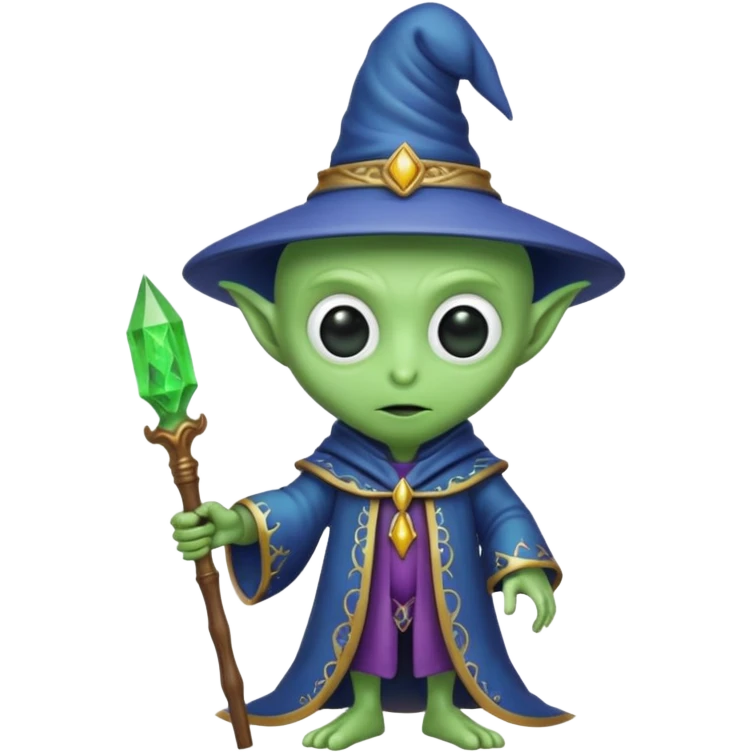 An alien holding a wizard stick emoji