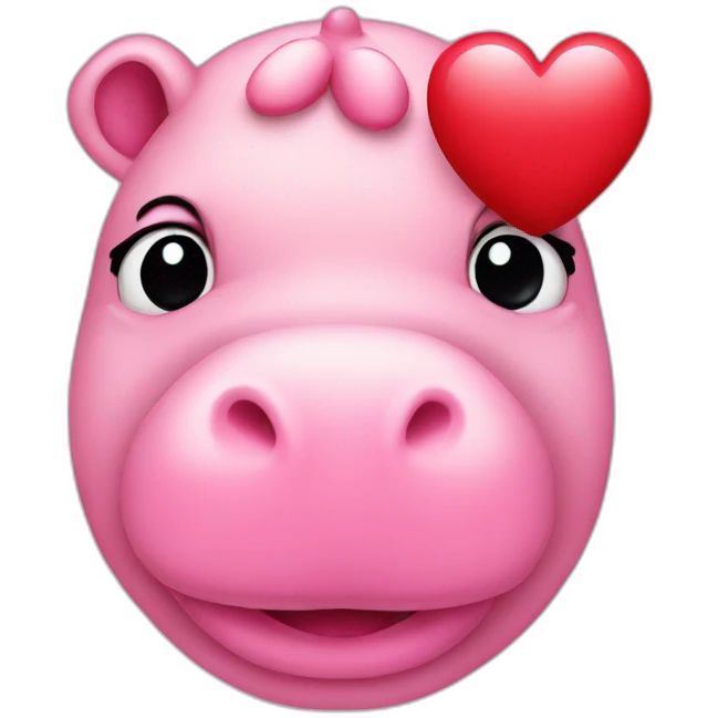 pink hippo with red heart emoji