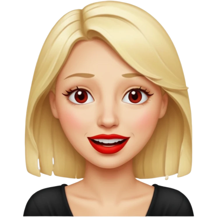 blonde having crying tears from hard laughter. really happy in general, happy eyes. red lipstick emoji