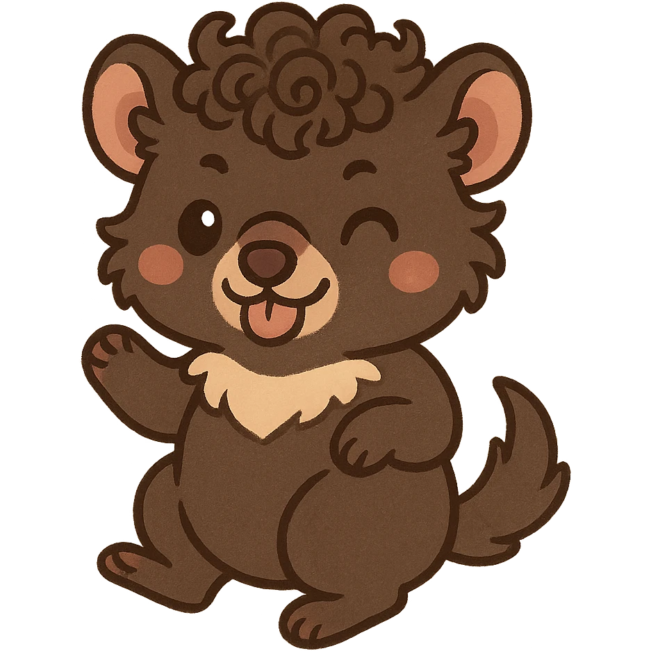Tasmanian devil with curly hair, playful expression, full body, cute chibi style emoji