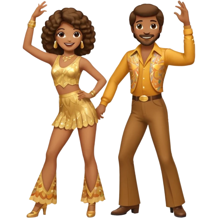 hombre y mujer bailando con ropa de disco de los 70s emoji