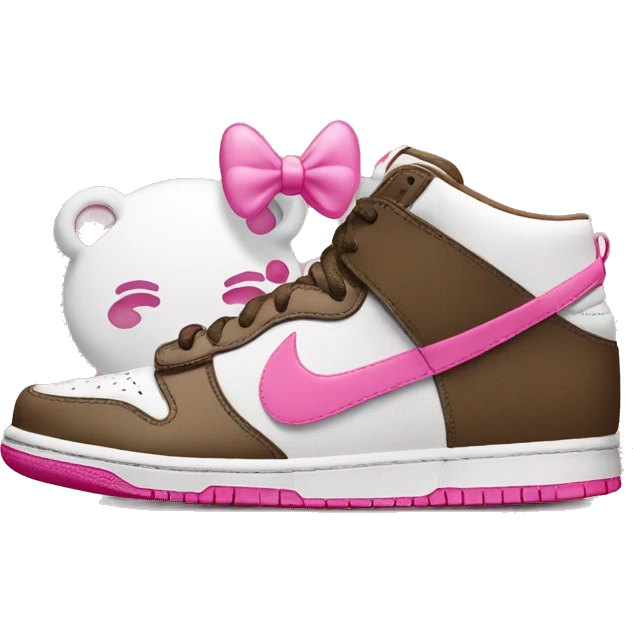 Poop emoji with a pink bow on and Nike panda dunks emoji