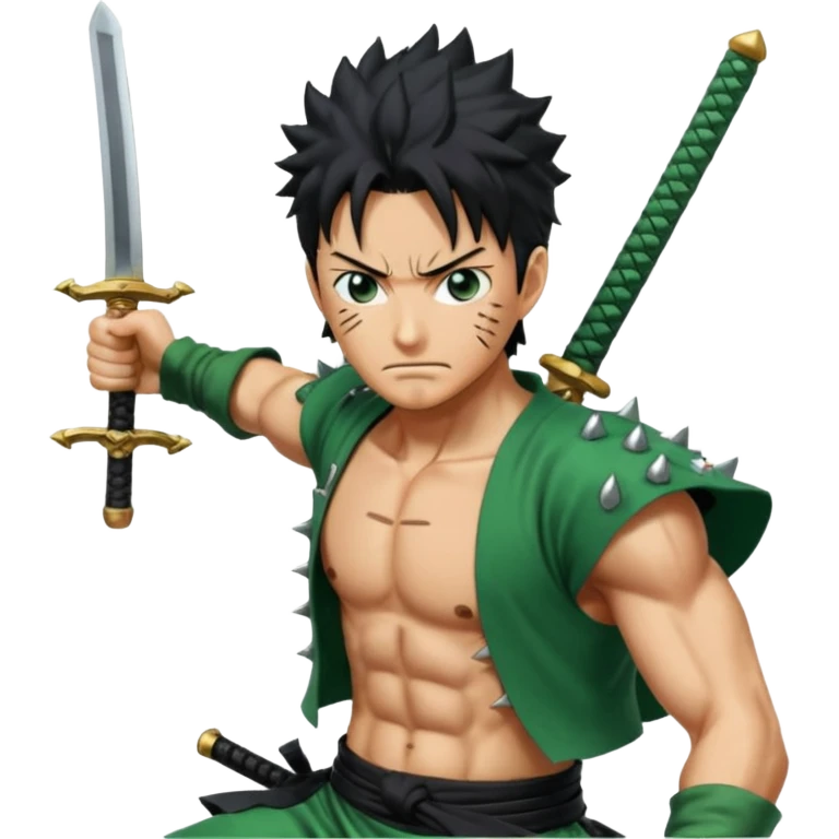 Has a zoro de one piece más epico en pocision de ataque y estilo anime  emoji