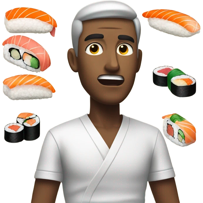 Guy drooling over sushi emoji