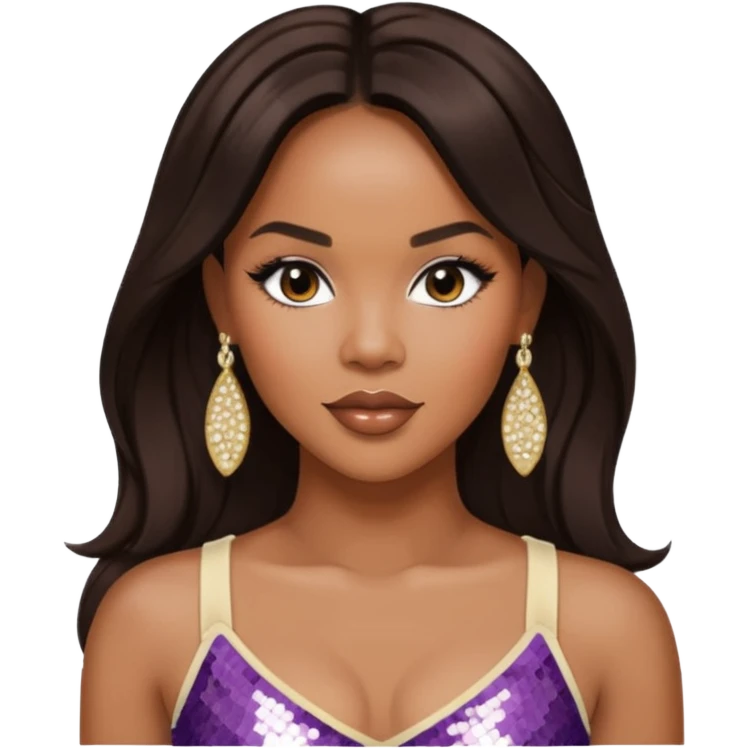 LeToya Luckett with long dark brown hair, ivory sequin crop top, ivory earring emoji