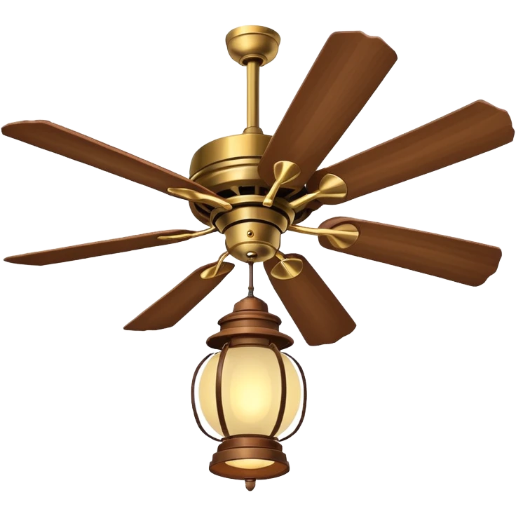 Ceiling Fan – wide-blade wooden fan spinning gently above lantern lights. emoji