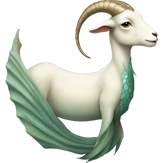Goat attached to a long mermaid fish tail, creature mythology, watery earthy tones emoji