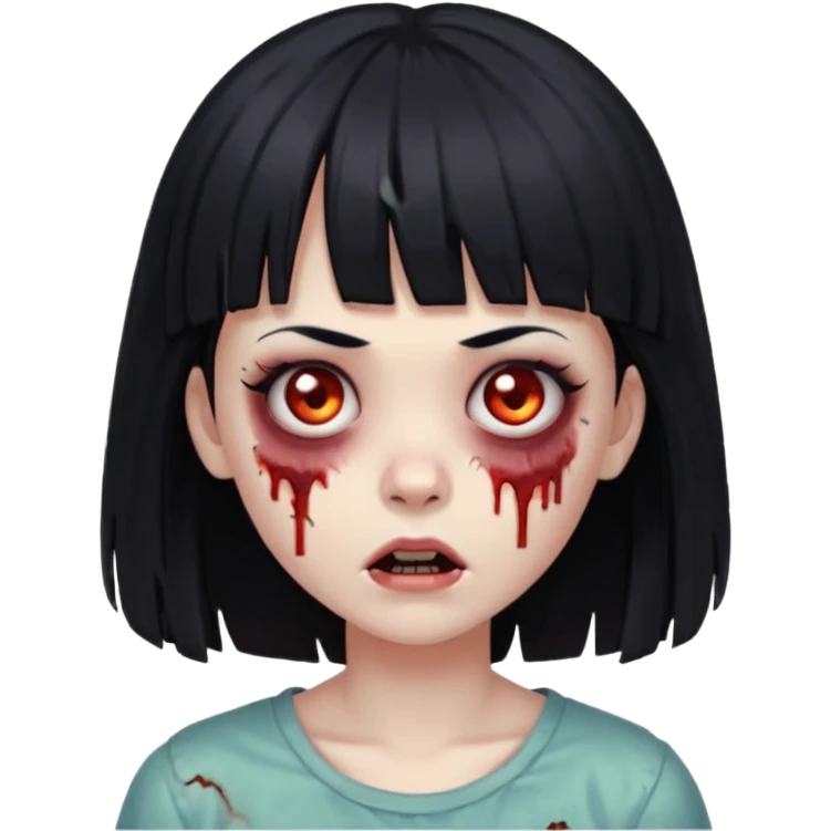 zombie girl with black hair and bangs on the forehead emoji