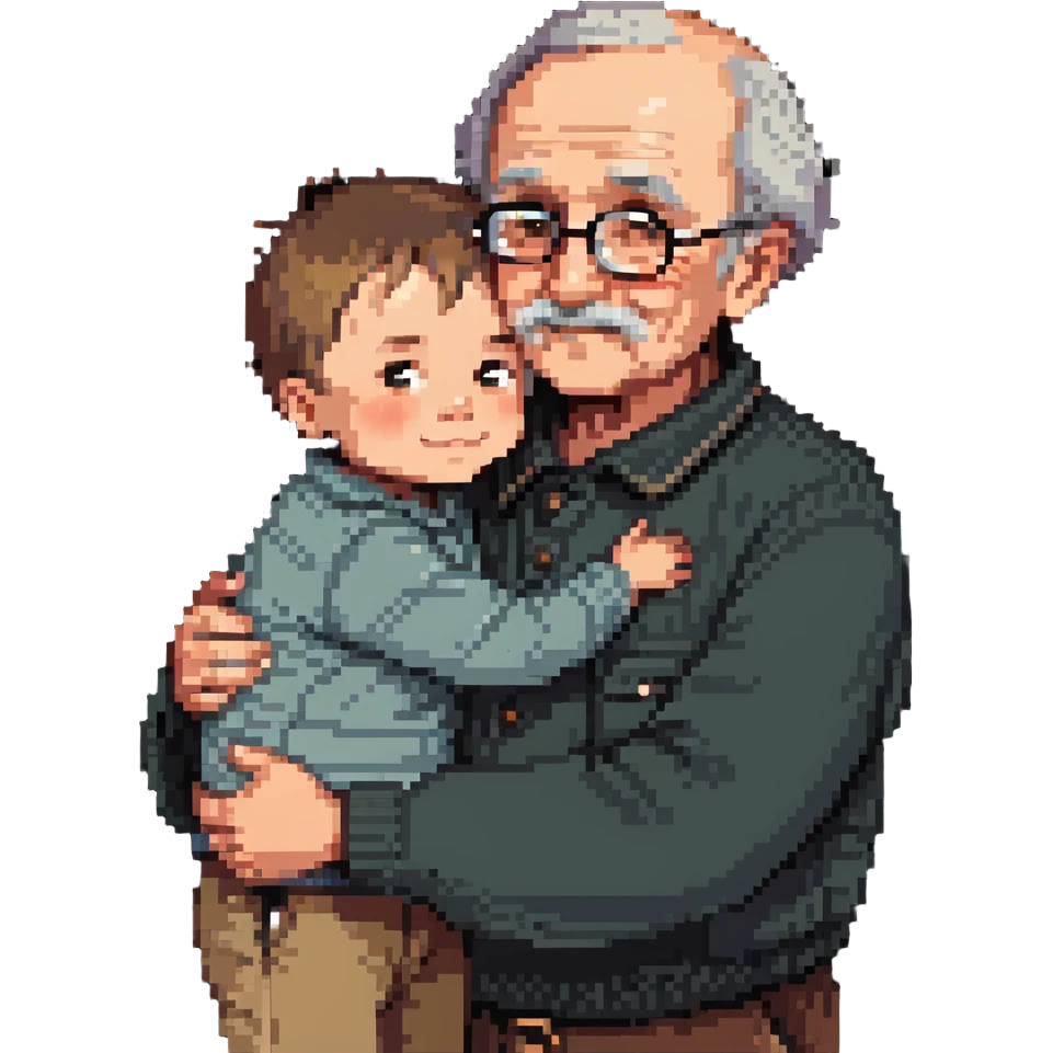 small kid hugging their granddad, warm and affectionate emoji