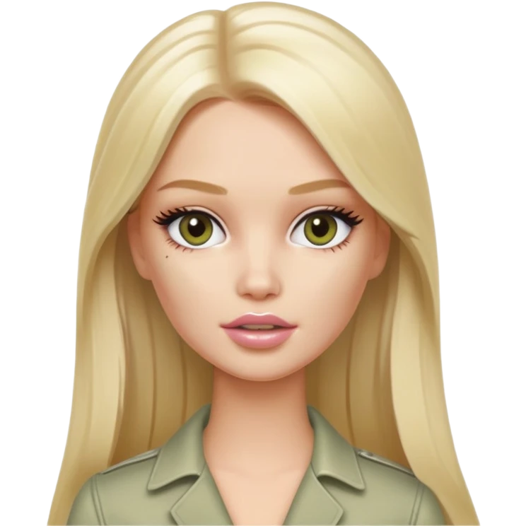 A white Barbie girl with long blonde straight hair in pale olive clothes smears cosmetic cream on her face emoji