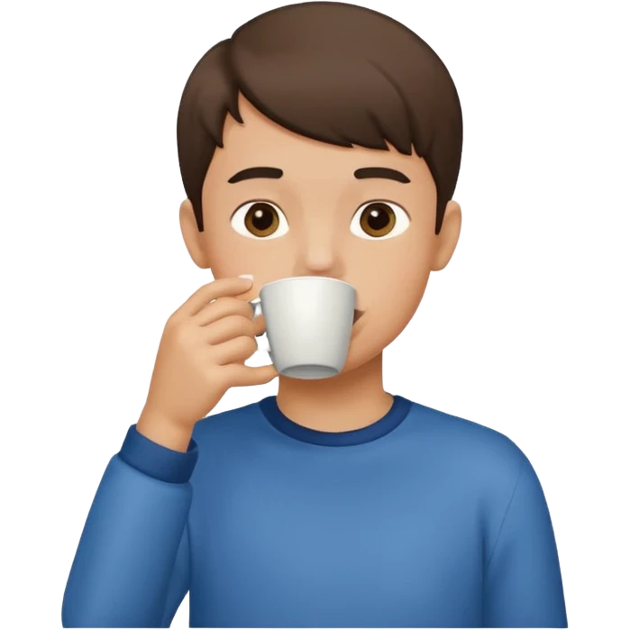 a boy drinking , the cup is touching his mouth, emoji