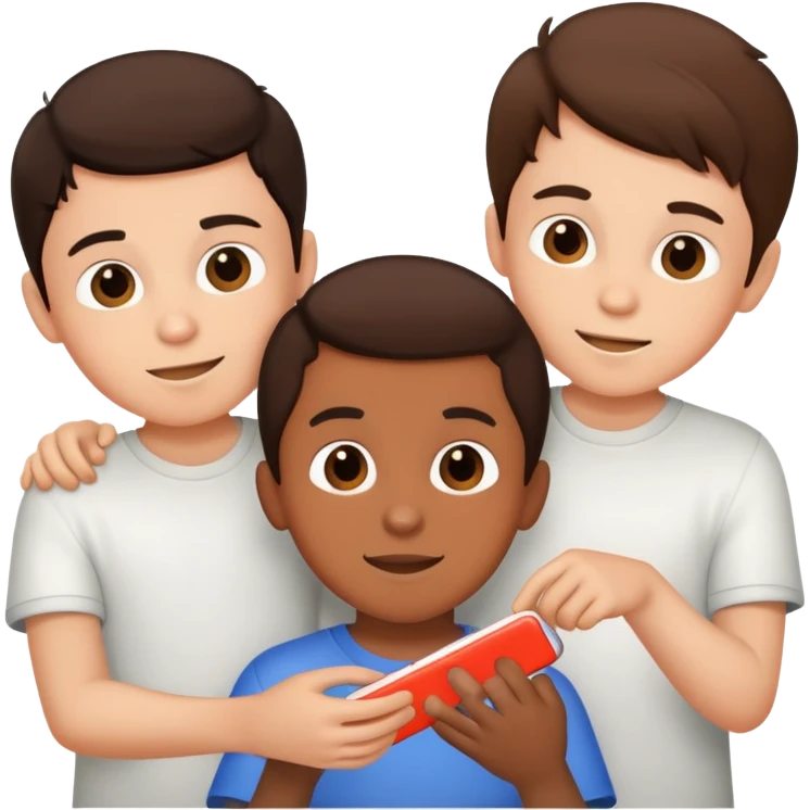 Three young brunette brothers playing together  emoji