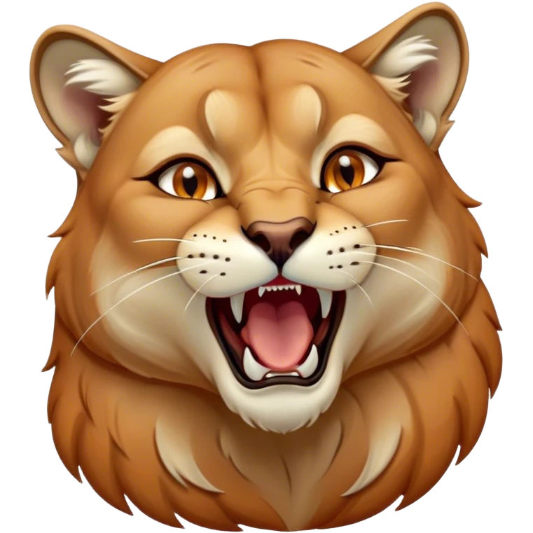 Cinematic Cute Yawning Cougar Portrait Emoji, Head tilted slightly with a dramatic, wide-open yawn, showcasing a soft, sleek tawny Fur with gently drooping ears, round amber eyes barely open in drowsy contentment, Simplified yet irresistibly adorable features, highly detailed, glowing with a soft, cozy glow, high shine, relaxed yet expressive, stylized with a touch of wild whimsy, bright and endearing, soft glowing outline, capturing the essence of a sleepy yet affectionate cougar, so drowsy it feels like it could stretch out of the screen and curl up for a nap! emoji