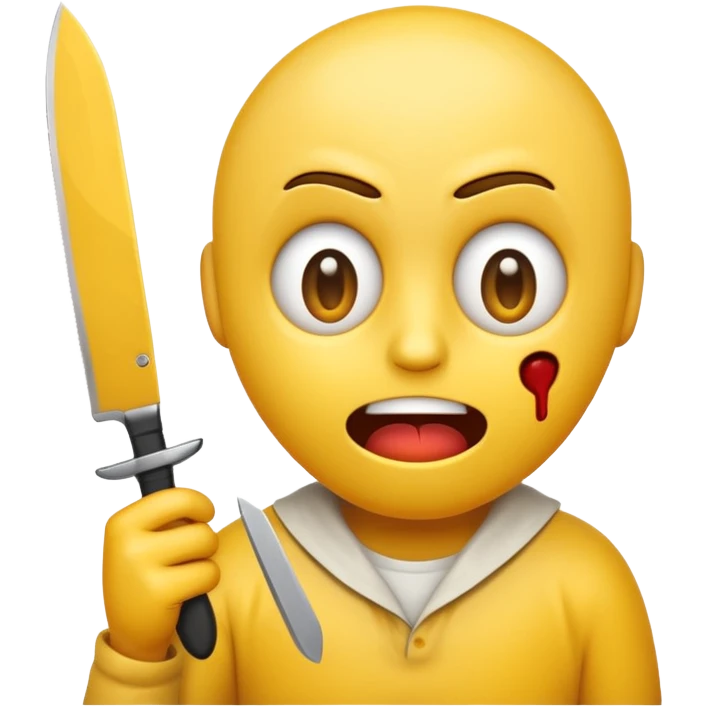 Insane scared injured yellow emoji person with a knife in the classic emoji style  emoji