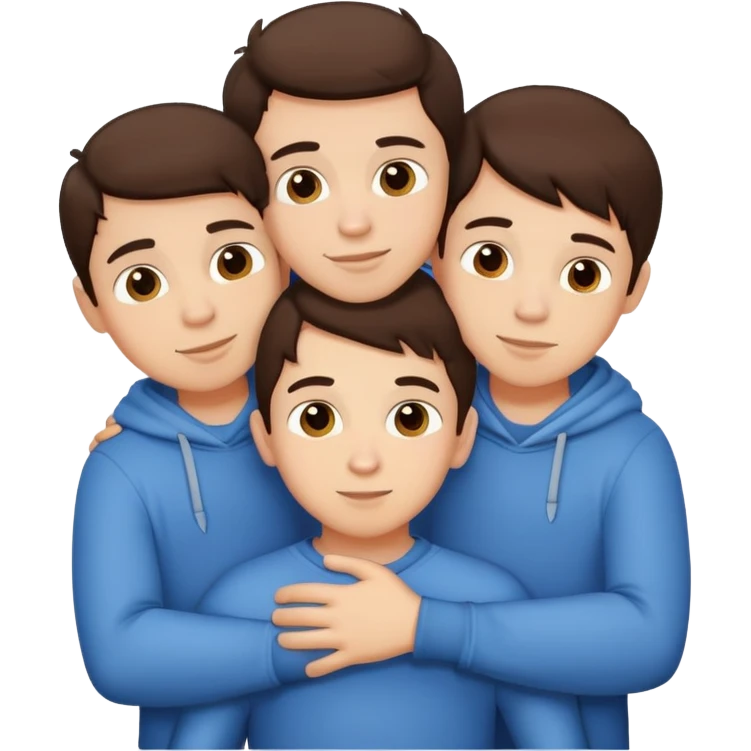 Three young brunette brothers hugging each other emoji