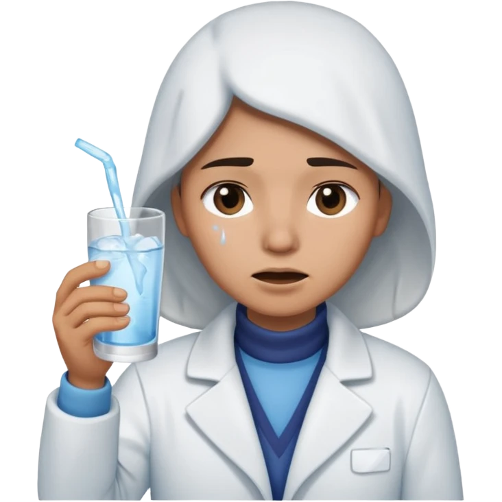 Antarctica person, eskimo glass, white coat, crying emoji