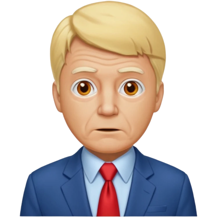 an ugly old orange man with a blonde toupee and a blue suit with a white undershirt and a red tie emoji