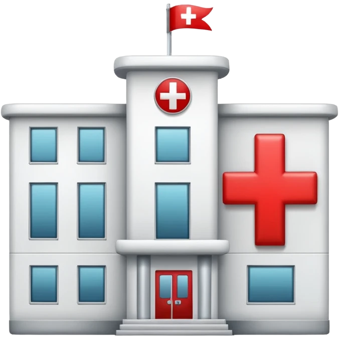 A hospital building with a red +. In PNG format. emoji