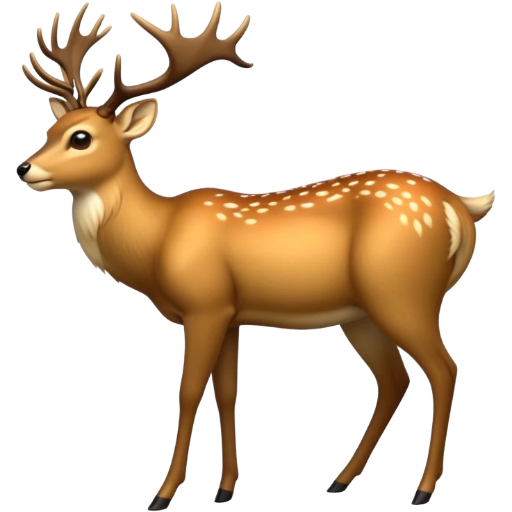 cinematic-[deer]-realistic-full-body-standing on all fours-emoji,-tail-tucked-close,-head-tilted-dramatically,-sleek-[fawn]-fur,-simplified-yet-realistic-focused-features,-highly-detailed,-glowing-with-an-almost-sarcastic-glow big antlers emoji